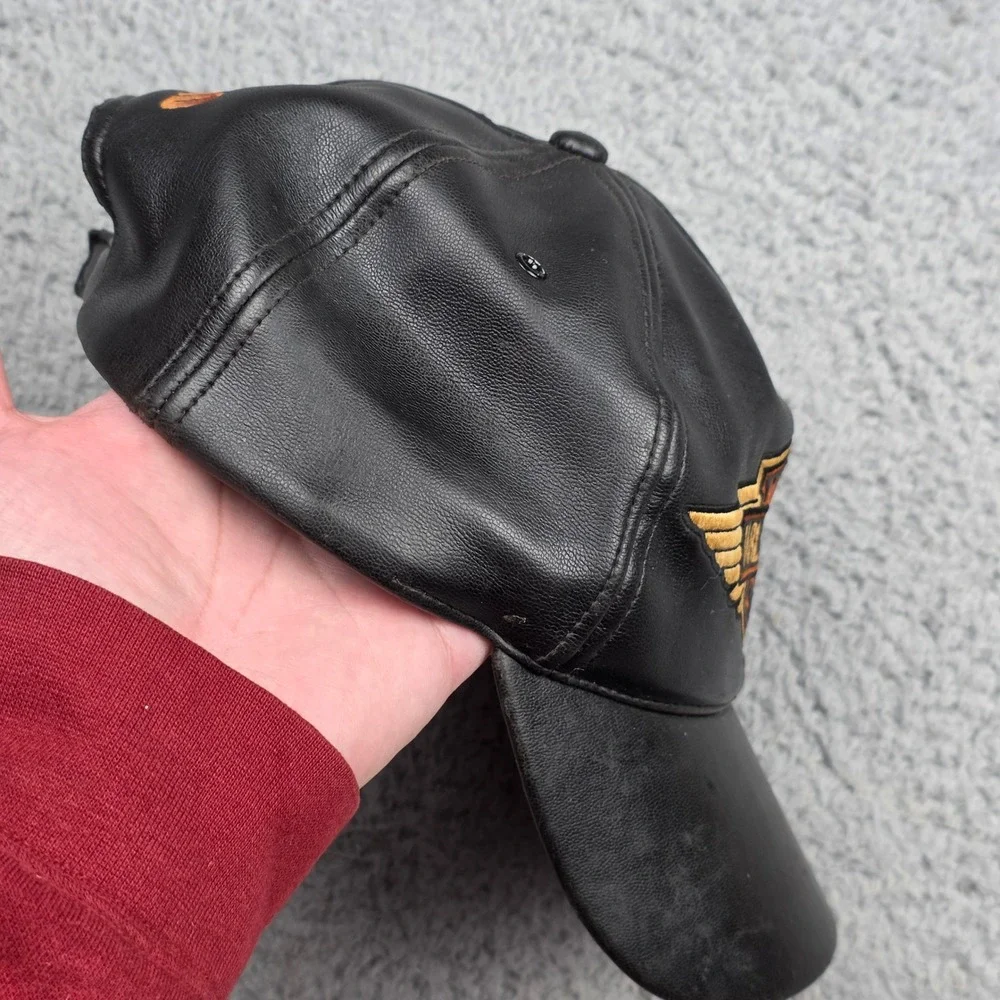 Harley-Davidson Baseball Cap Boys 8/18 Black Faux Leather Ride‎ The Wind Y2K VTG